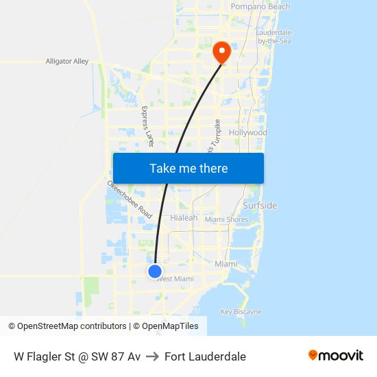 W Flagler St @ SW 87 Av to Fort Lauderdale map