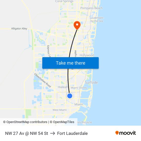 NW 27 Av @ NW 54 St to Fort Lauderdale map