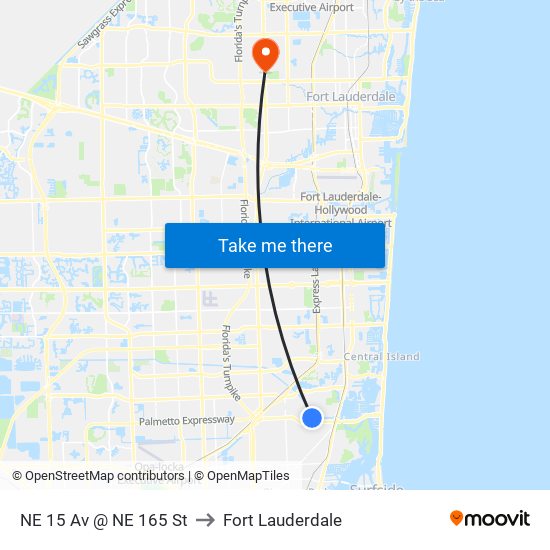 NE 15 Av @ NE 165 St to Fort Lauderdale map