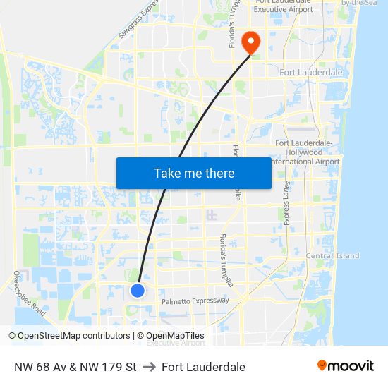 NW 68 Av & NW 179 St to Fort Lauderdale map