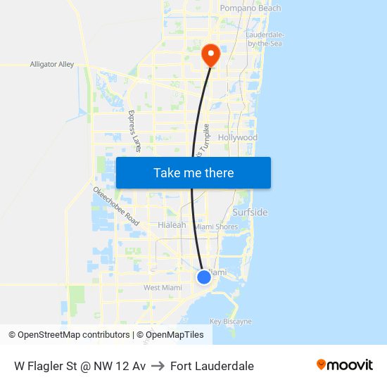 W Flagler St @ NW 12 Av to Fort Lauderdale map