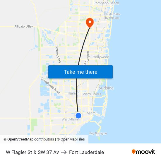 W Flagler St & SW 37 Av to Fort Lauderdale map