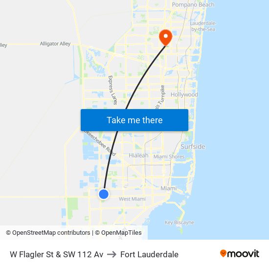 W Flagler St & SW 112 Av to Fort Lauderdale map