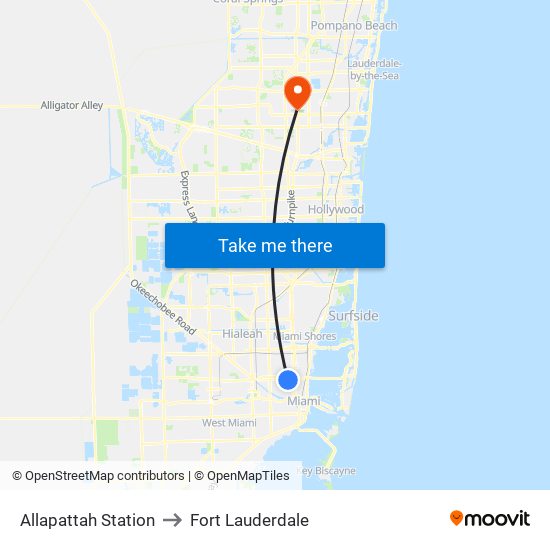 Allapattah Station to Fort Lauderdale map
