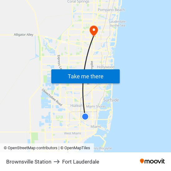 Brownsville Station to Fort Lauderdale map