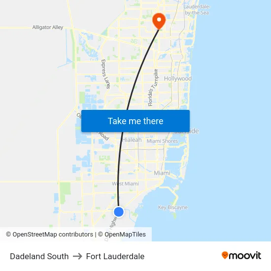 Dadeland South to Fort Lauderdale map