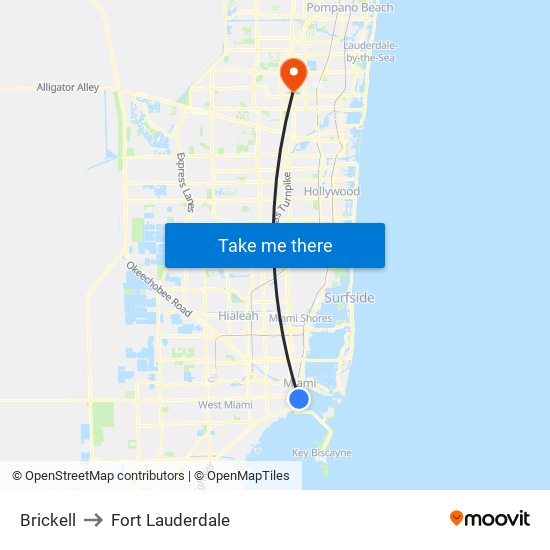 Brickell to Fort Lauderdale map
