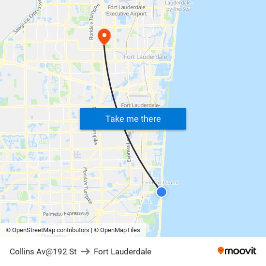 Collins Av@192 St to Fort Lauderdale map