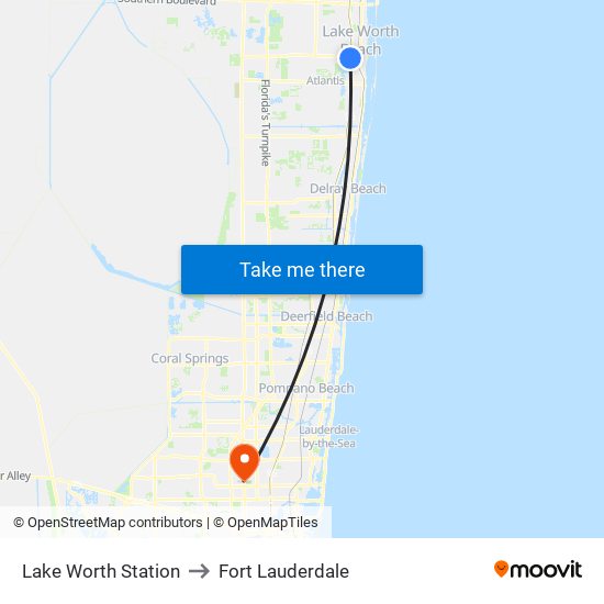 Lake Worth Station to Fort Lauderdale map