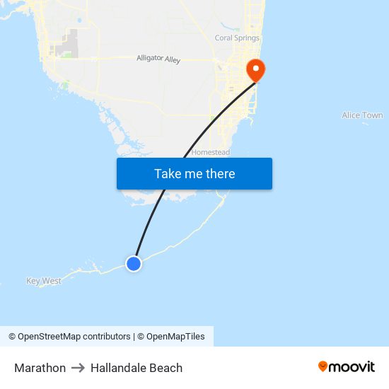 Marathon to Hallandale Beach map