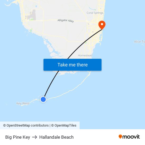 Big Pine Key to Hallandale Beach map