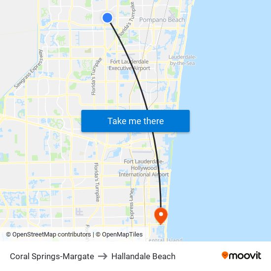 Coral Springs-Margate to Hallandale Beach map