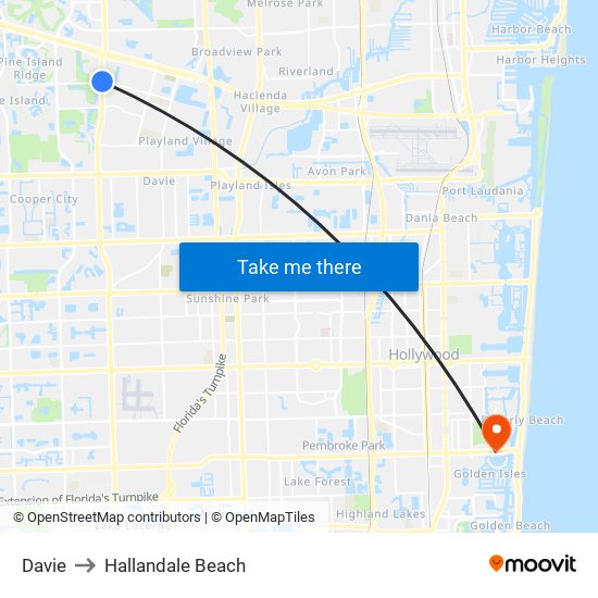 Davie to Hallandale Beach map