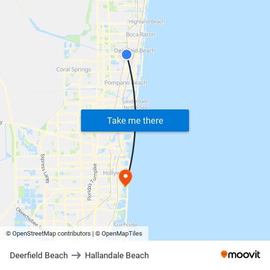 Deerfield Beach to Hallandale Beach map