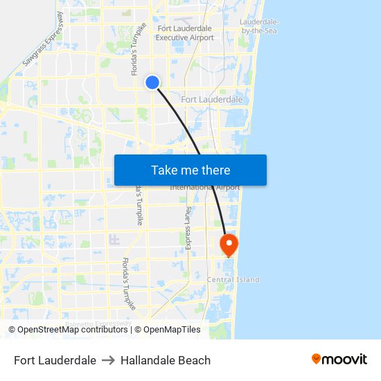 Fort Lauderdale to Hallandale Beach map