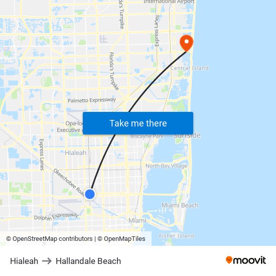 Hialeah to Hallandale Beach map