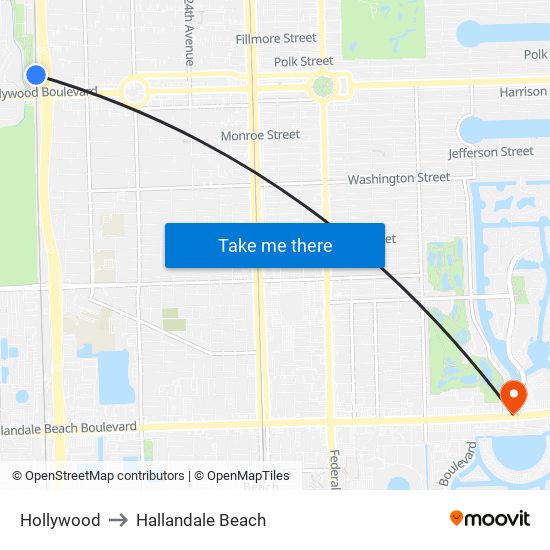 Hollywood to Hallandale Beach map