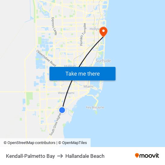 Kendall-Palmetto Bay to Hallandale Beach map