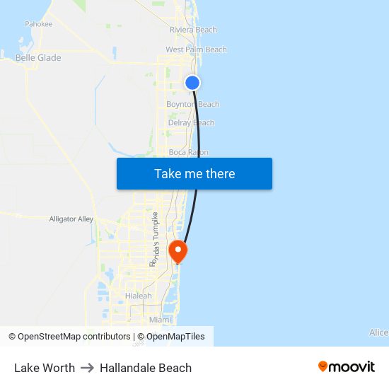 Lake Worth to Hallandale Beach map