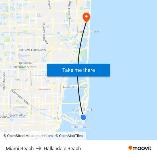 Miami Beach to Hallandale Beach map