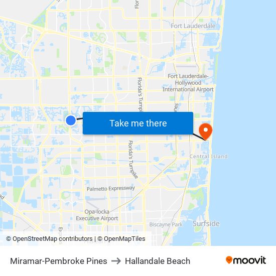 Miramar-Pembroke Pines to Hallandale Beach map