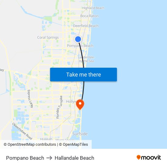 Pompano Beach to Hallandale Beach map