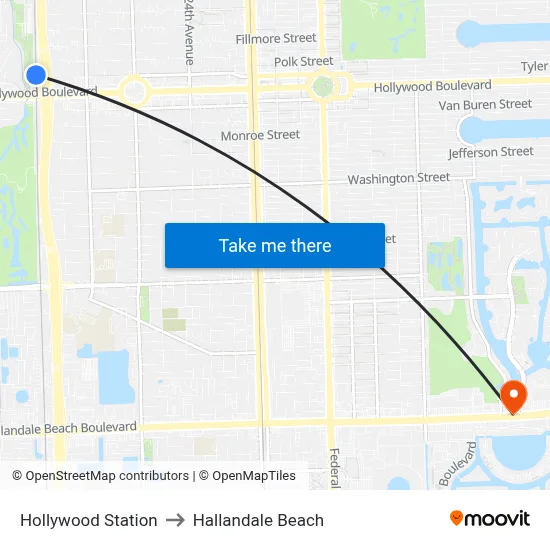 Hollywood Station to Hallandale Beach map