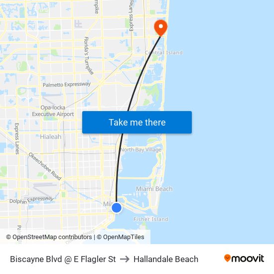 Biscayne Blvd @ E Flagler St to Hallandale Beach map