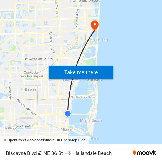 Biscayne Blvd @ NE 36 St to Hallandale Beach map