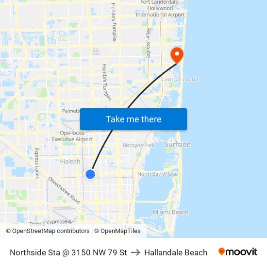 Northside Sta @ 3150 NW 79 St to Hallandale Beach map