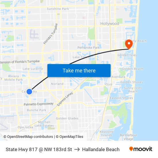 State Hwy 817 @ NW 183rd St to Hallandale Beach map