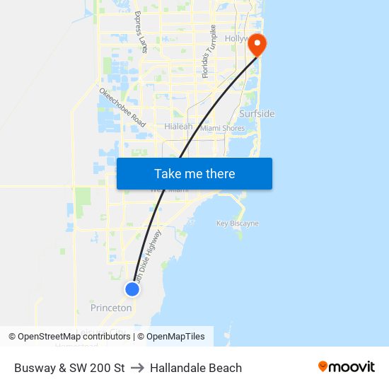 Busway & SW 200 St to Hallandale Beach map