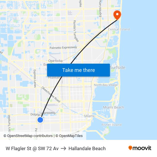 W Flagler St @ SW 72 Av to Hallandale Beach map