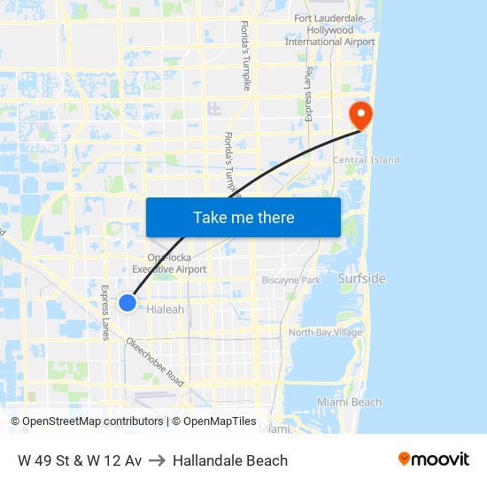 W 49 St & W 12 Av to Hallandale Beach map