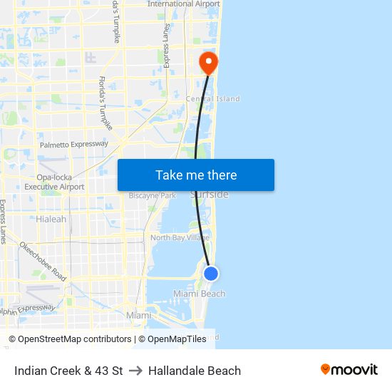 Indian Creek & 43 St to Hallandale Beach map