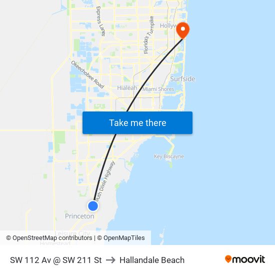 SW 112 Av @ SW 211 St to Hallandale Beach map