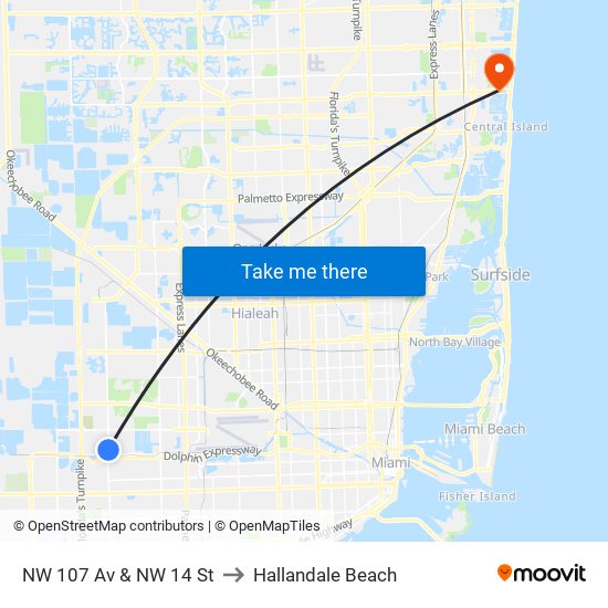 NW 107 Av & NW 14 St to Hallandale Beach map