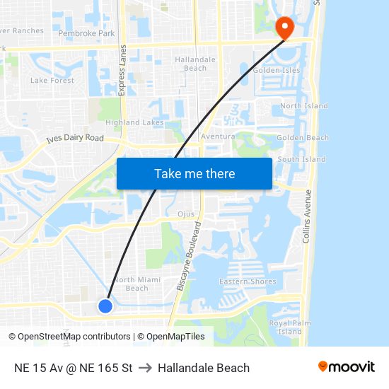 NE 15 Av @ NE 165 St to Hallandale Beach map