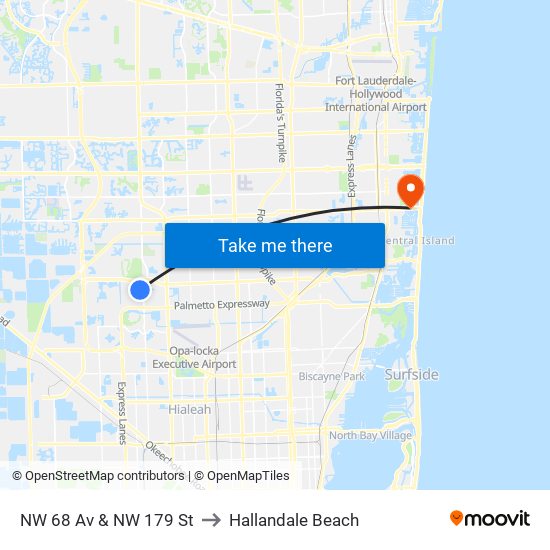 NW 68 Av & NW 179 St to Hallandale Beach map