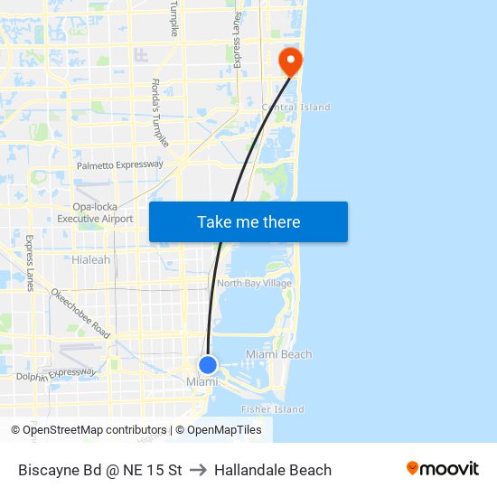 Biscayne Bd @ NE 15 St to Hallandale Beach map