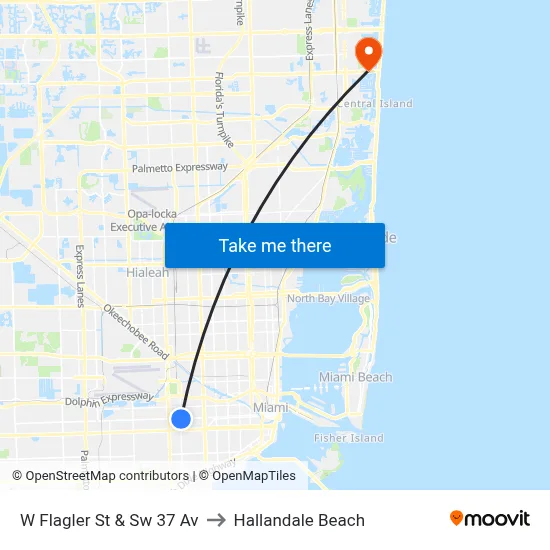 W Flagler St & Sw 37 Av to Hallandale Beach map