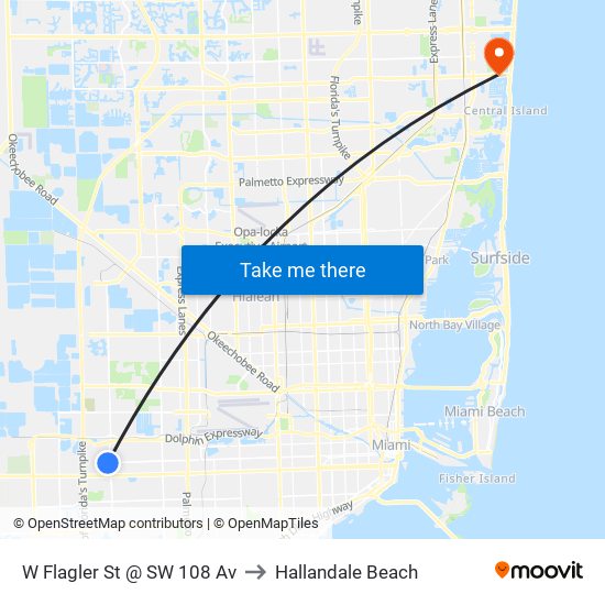 W Flagler St @ SW 108 Av to Hallandale Beach map