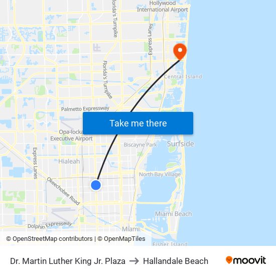 Dr. Martin Luther King Jr. Plaza to Hallandale Beach map