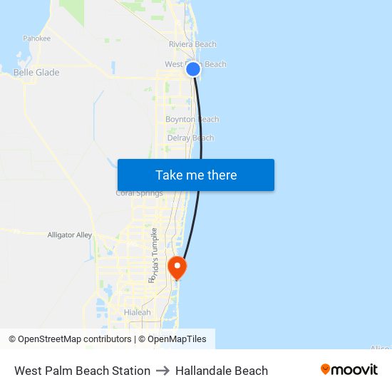 West Palm Beach Station to Hallandale Beach map