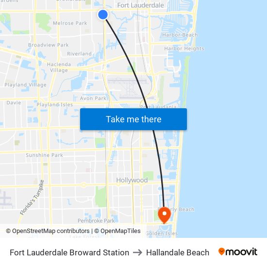 Fort Lauderdale Broward Station to Hallandale Beach map