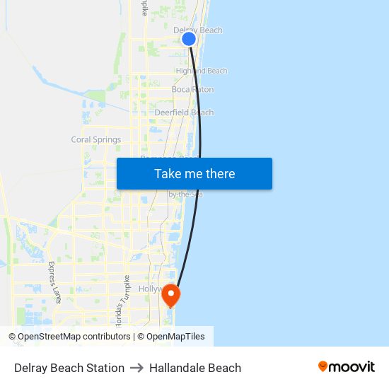 Delray Beach Station to Hallandale Beach map