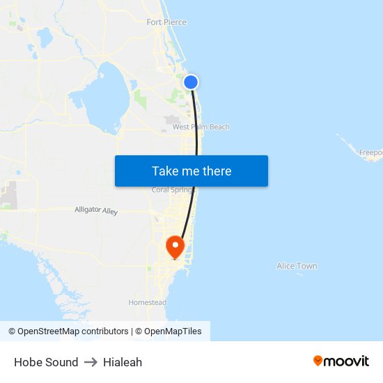 Hobe Sound to Hialeah map