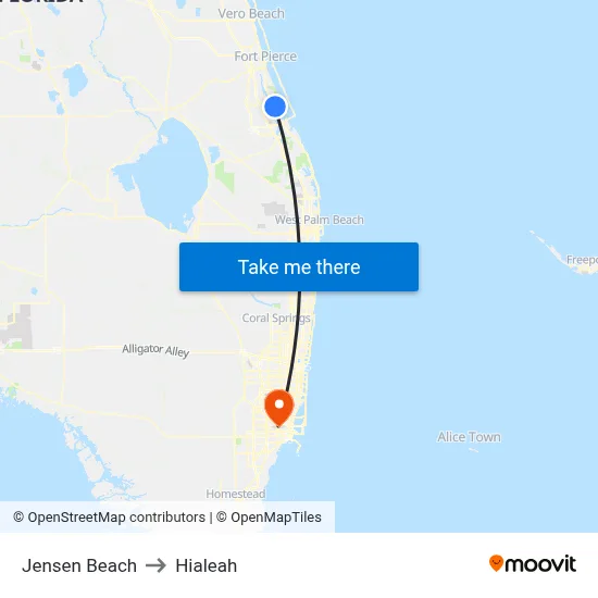 Jensen Beach to Hialeah map