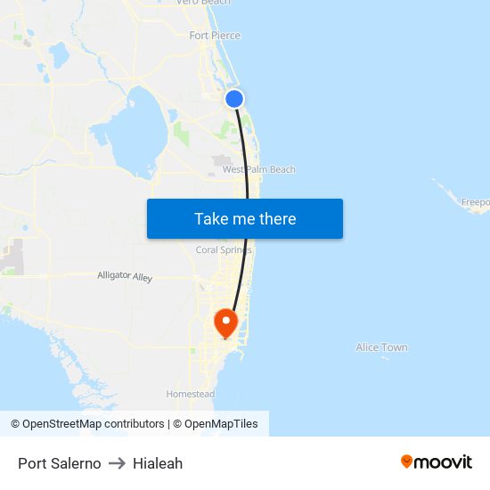 Port Salerno to Hialeah map