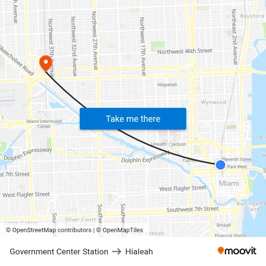 Government Center Station to Hialeah map